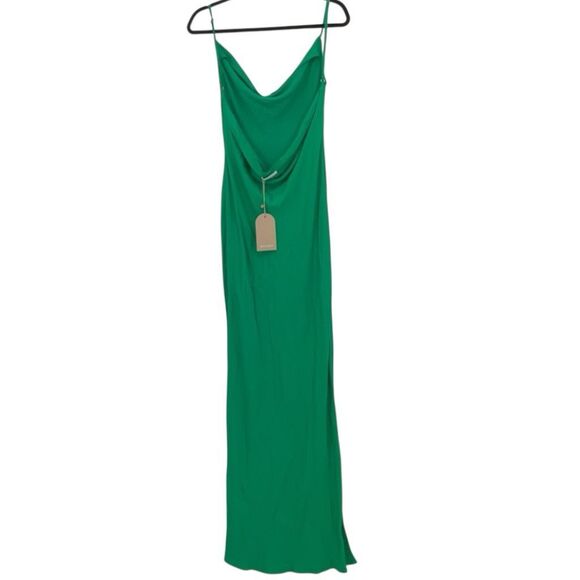 NWT Meshki Green Jade Cowl Neck Backless Sleeveless Slit Maxi Dress Size Medium - Picture 3 of 9